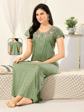 1277-Women's Pure Cotton Blended Printed Maxi Dress for Daily & Night Wear Floral Nighty